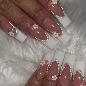 Pure Desire French Nail Tips with White Edge and Camellia