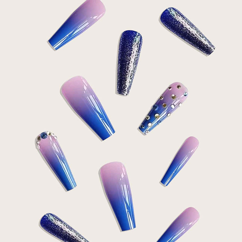 Dreamy Galaxy Blue Coffin Nail Tips