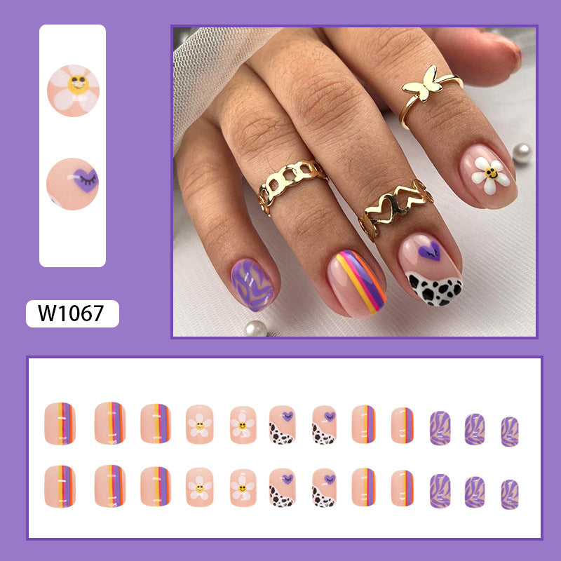 Summer Short Adorable Multicolor Striped Nails Smile Sunflower Cow Spots