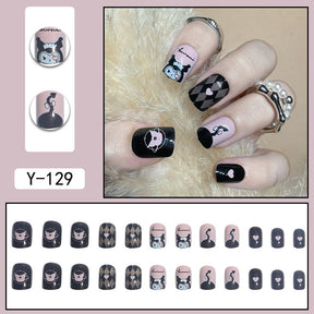 Black Croomy Short Heart Devil Nail Extensions, Ready-Made