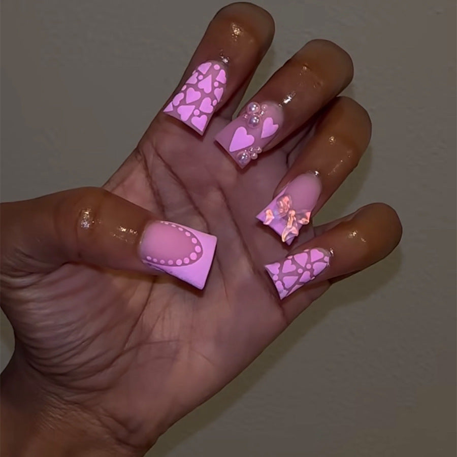 New Arrival Duckbill Press-On Nail Tips with Pink Butterflies