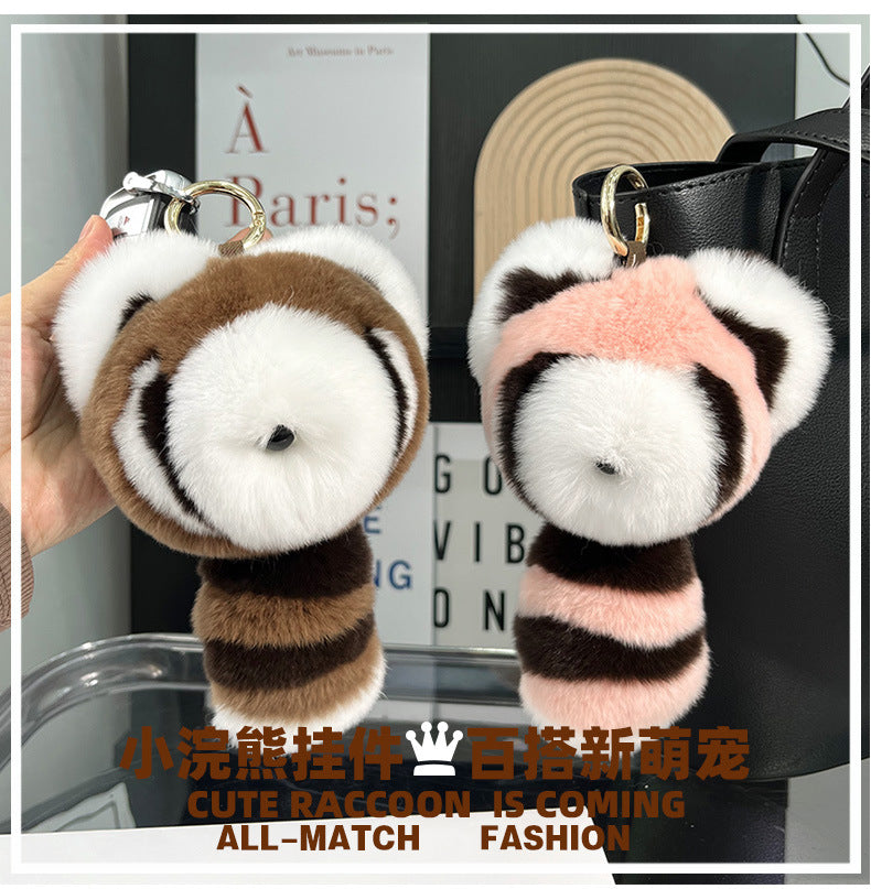 Cute Raccoon Real Rabbit Fur Keychain Toy Bag Charm