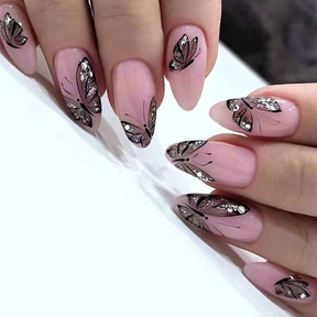 Black Butterfly Almond Shape Nails, Fashionable and Chic