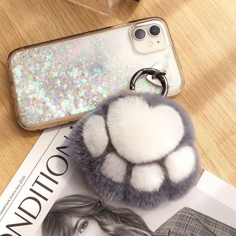 Cute Real Rabbit Fur Kitty Paw Keychain - Charm