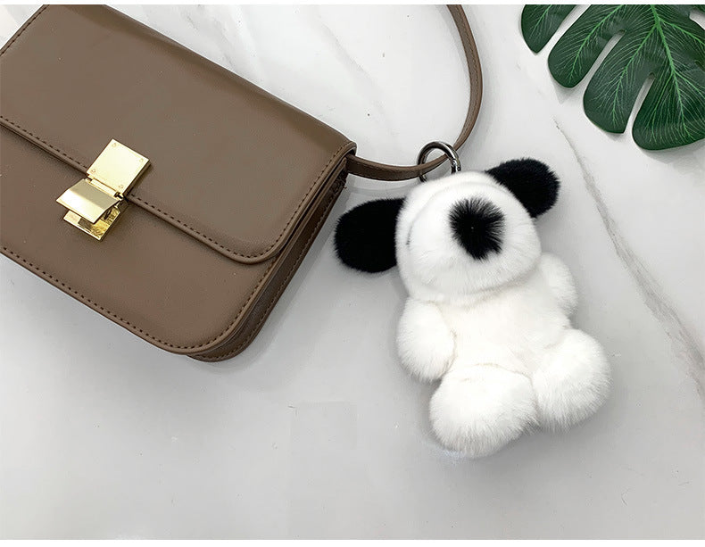 Cute Real Rabbit Fur Puppy Keychain - Phone Charm