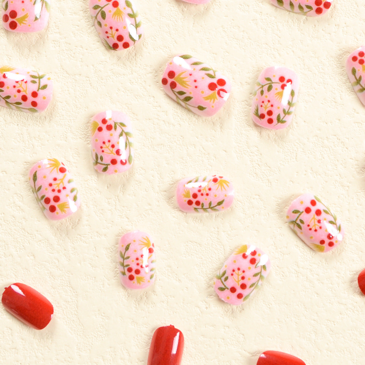 Cheerful Hand-Painted Christmas Fruit False Nails