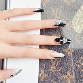 Chic Black Rose Handmade Nails - Removable (24-Piece)