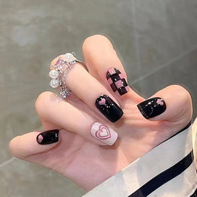 Trendy Chic Pink Heart Checkered Nail Art - Spicy Sweet Style