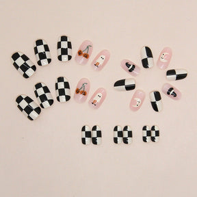 Quirky Cute Milk White Checkerboard Nails for European Style