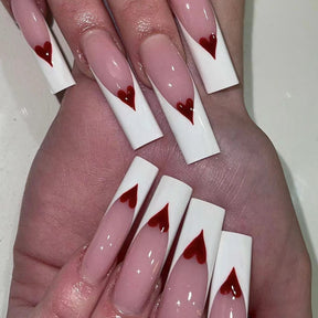 Valentine's Long Heart French Nail Extensions, Detachable