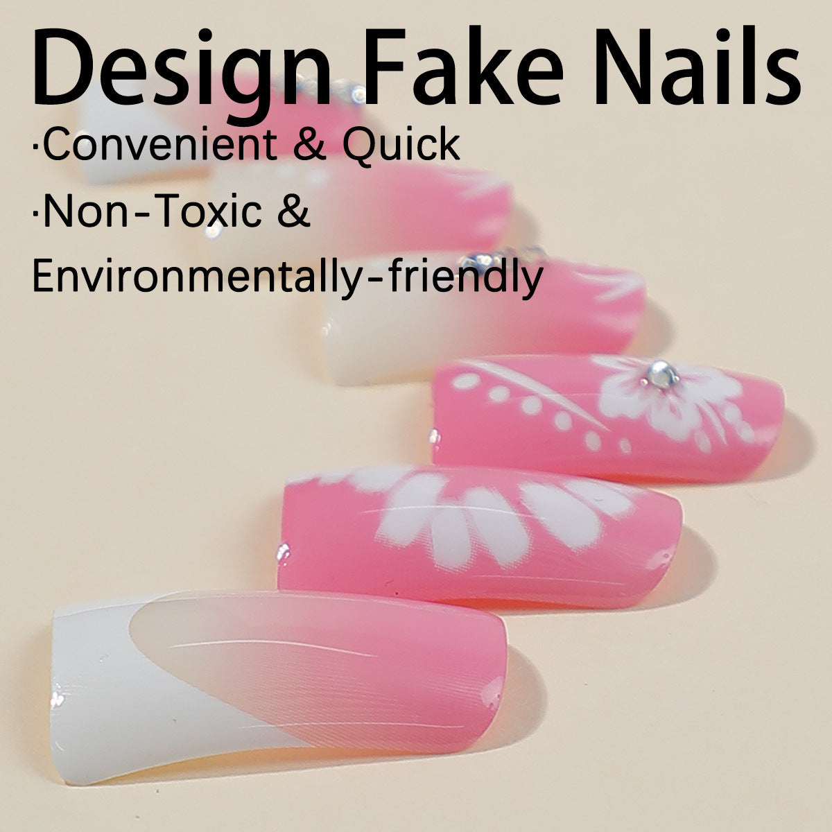 New Arrival Duckbill French Nail Tips with Floral Studs