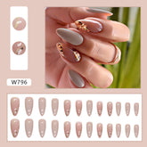 Vintage Round Almond Nail Stickers with Gold Lines