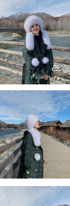 Winter Fox Fur Hat with Long Fringe and Pom Pom