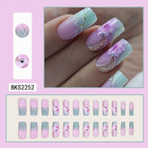 Ombre Flower Square Nails - Pre-Made, Stylish, and Glamorous