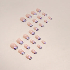 Shiny French Star Nails, Oval Shape for Trendsetters