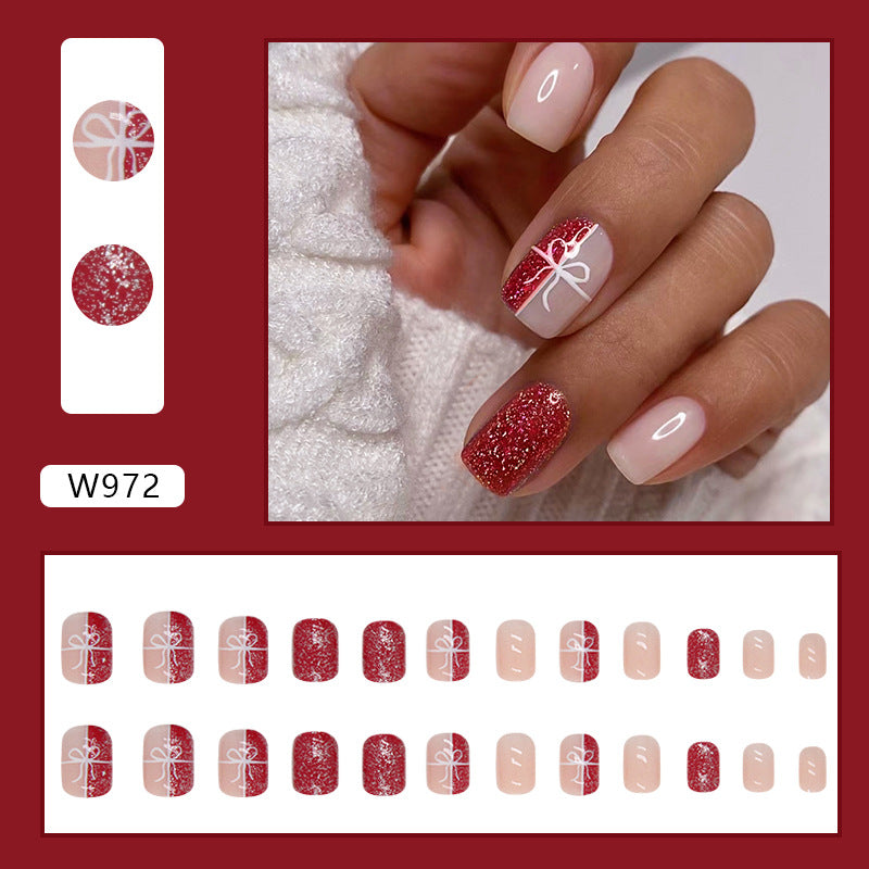 Short Shiny Red Nails, Christmas Gift Box, Ins Style