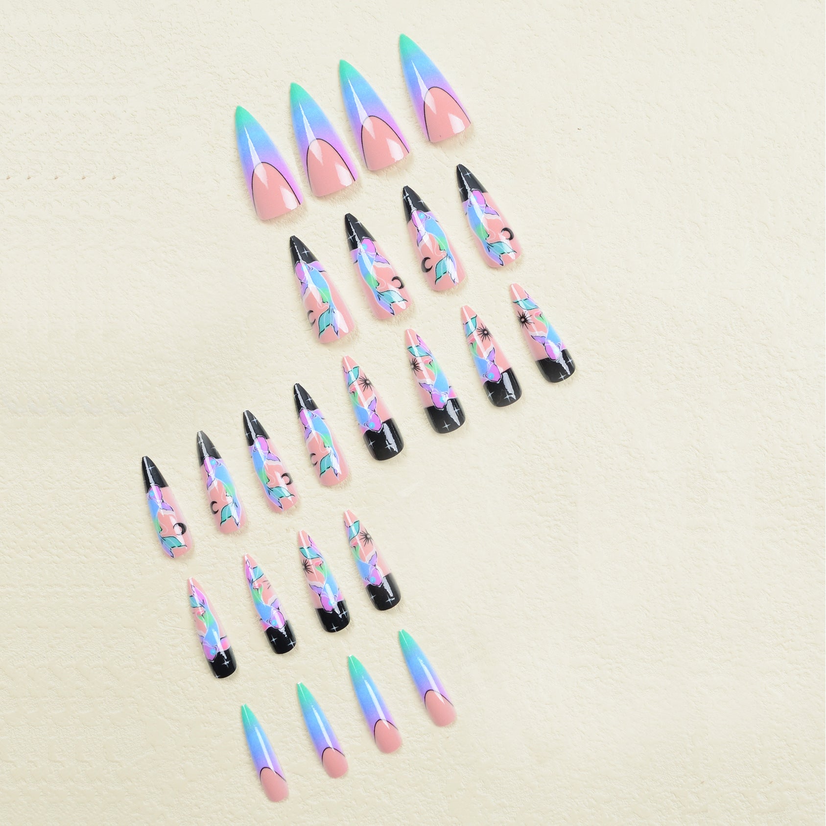 Pisces Mermaid Tail Design False Nails