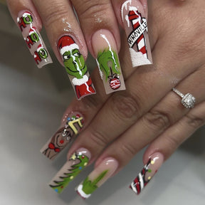 Removable Christmas Grinch Letter Print Fake Nails