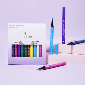 Pudaier 12-Color Liquid Eyeliner - Smudge-Proof, Long-Lasting, Matte Finish