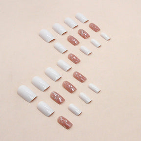 Mid-Length Square Pearlized Nails, Soft and INS Style