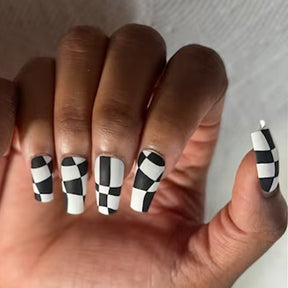 Black and White Checkerboard Milk Pattern Nail Wraps for Fall Nails