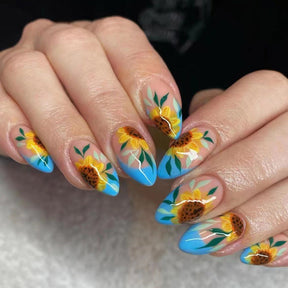 Almond Shape Round Sunflower Nails, Sweet and Edgy, Summer New Arrival