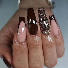 Elegant Burgundy Flash Nails Long Ballet French Ins Style