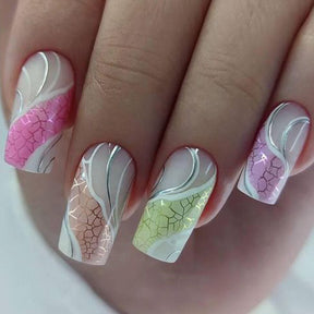 Rainbow Snake Pattern Long Nail Tips