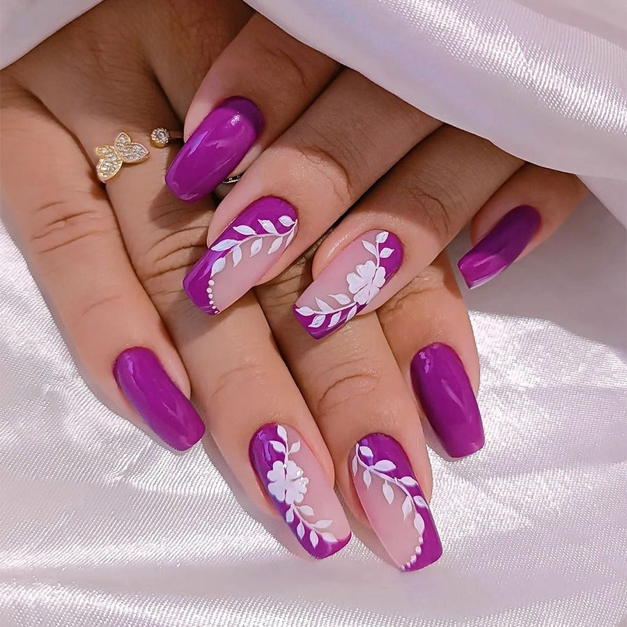 Purple Rectangular Clash Handmade Four-Leaf Clover Nails  2. 英文Tag词