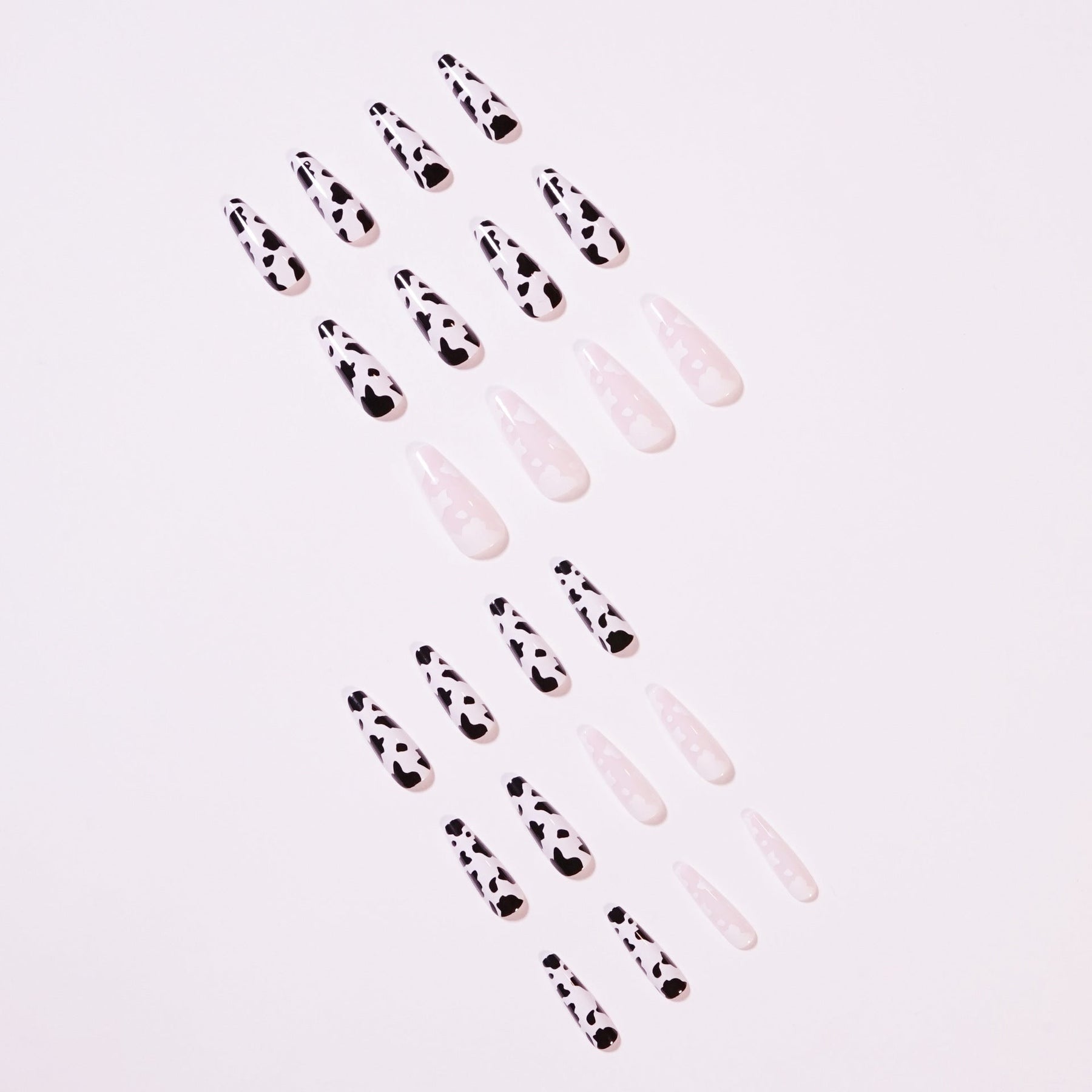 Cream Black-White Striped Wearable Nail Art Tips, Removable Nails