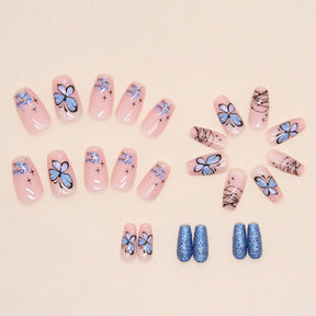 Cool Blue Shiny Butterfly Nails, Short Ballet, Ins Style