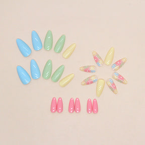 Summer Fresh Multi-Color Rainbow Flower Nails Cute Girl Sunflower Wearable Nails