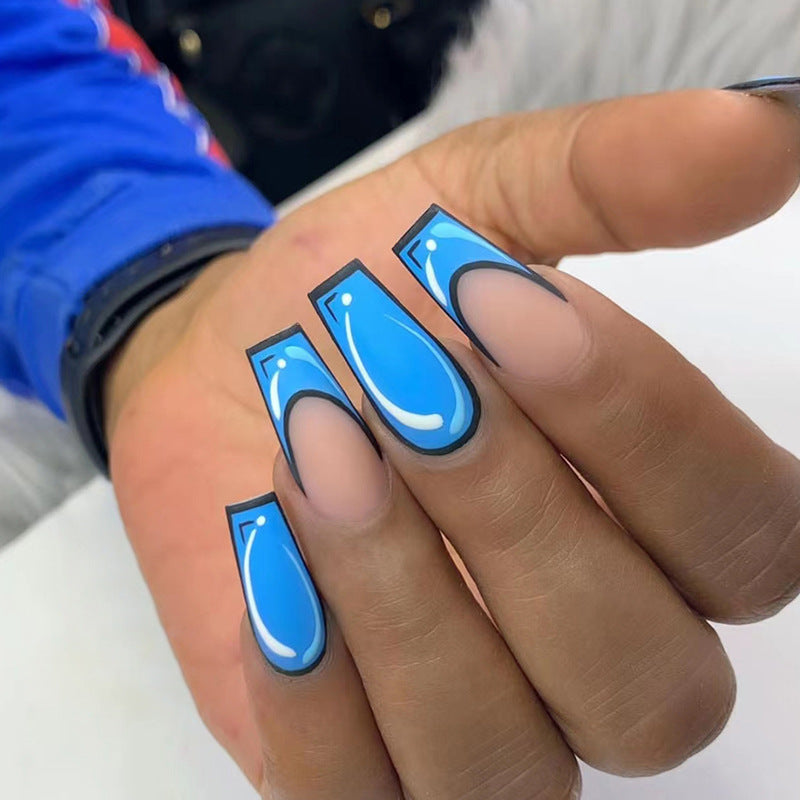 Sweet & Cool Sea Blue Comic Fall Nails - Ins Style