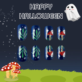 Short Shiny Halloween Mushroom Nails - 24 Pieces