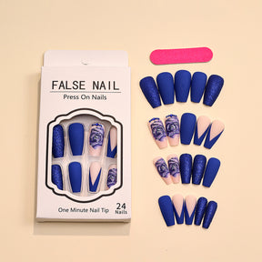 Blue French Rose Nail Tips