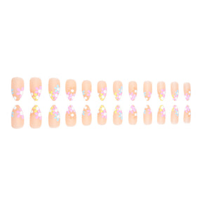 Pointed Flower Nail Extensions, Multi-color Digital Print