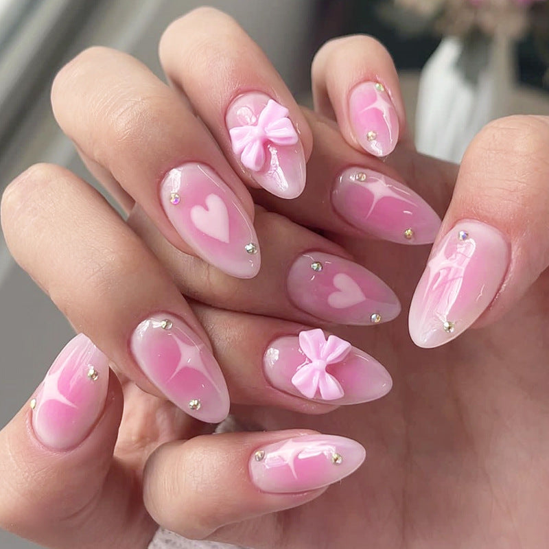 Almond Shape Blush Bow Wearable Nails