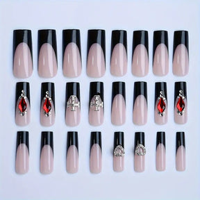 Black French Cross Heart Nail Tips