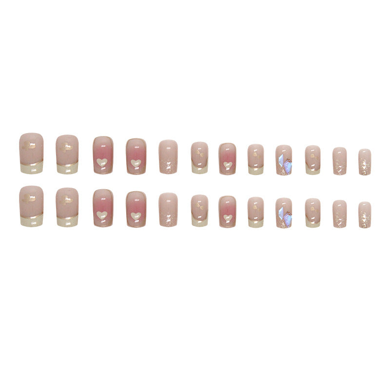 Sweet Blush Shimmer Nails, Heart-Shaped, 24