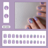 Short Purple Aurora Ombre Fall Nails, 24-Piece Set