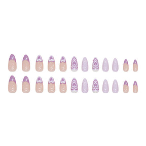 Almond Shape Purple Heart Nails - Dazzling Stars, Mid-Length