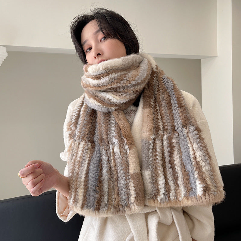 Coffee-Colored Mink Fur Winter Scarf - Cozy & Stylish