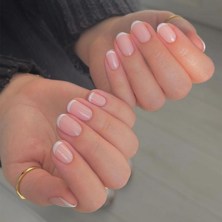 New Short Pink French Tip Detachable Nails