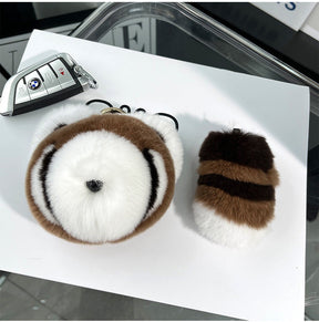 Cute Raccoon Real Rabbit Fur Keychain Toy Bag Charm