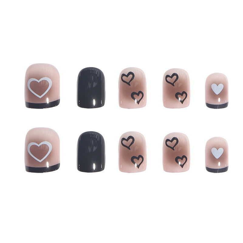 Black Heart Short Nail Extensions, Whitening Thin Style