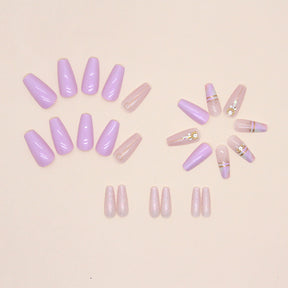 Mid-Length Ballet Nails Lilac Aurora Rhinestone Ombre Sweet Girl Ins Style Fake Nails