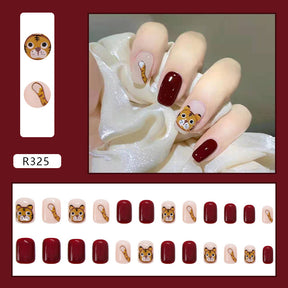 Cute Tiger Red Short Removable Nail Stickers