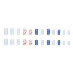 Summer Fresh Light Blue Medium Long Euro Fake Nails