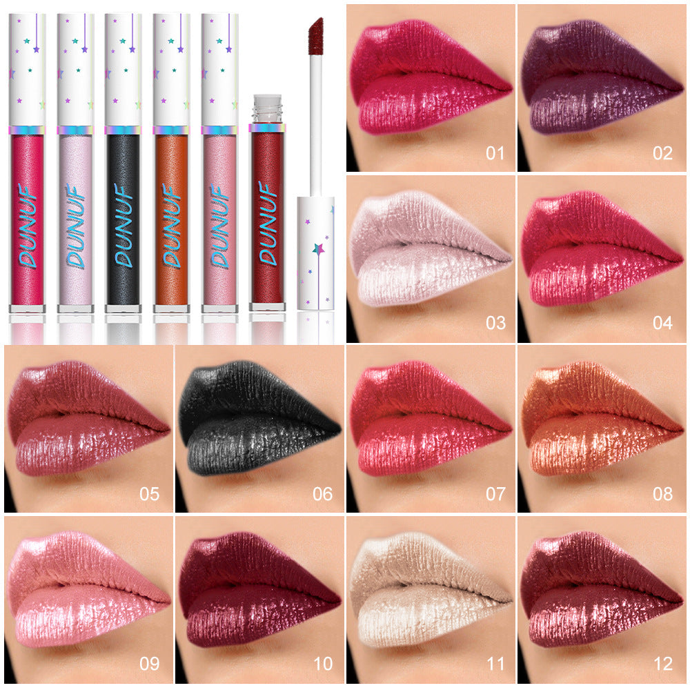 12-Color Shimmer Long-Lasting Waterproof Lip Gloss