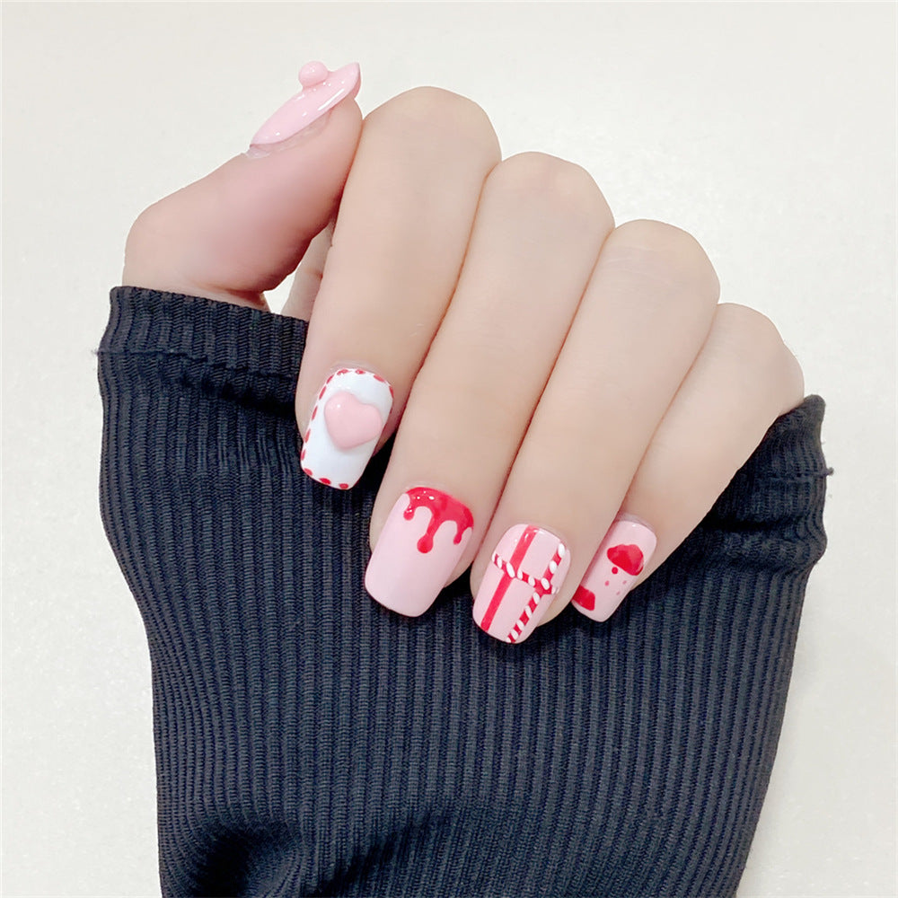 Chic Handmade Dragon Fruit Heart Fall Nails, Stylish and Versatile Short Nail Patches